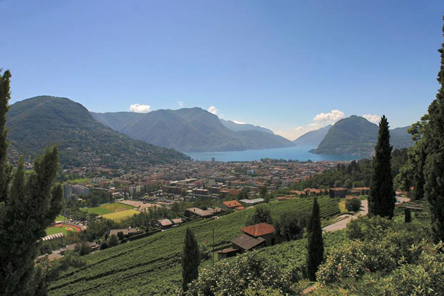 View of the town and of the lake of Lugano from the North