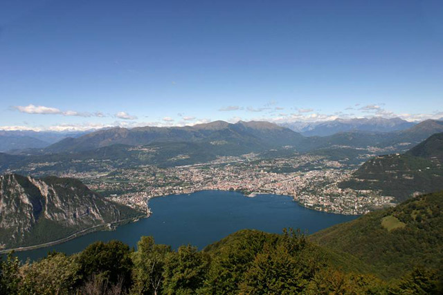 View of the town and of the lake of Lugano from the South